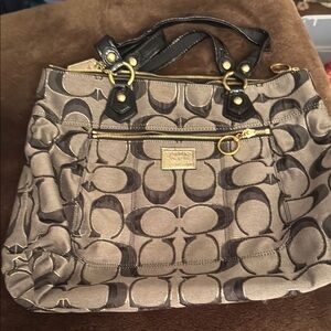 Coach Signature Brown and Black Tote Bag Poppy style.